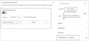 Gravity Forms 2.9.21 – Premium WordPress Form Builder 2 Gravity Forms conditional logic settings panel for hiding and showing fields.