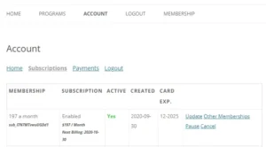 User account page showing subscription status and upgrade options in MemberPress.