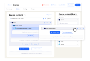 Drag-and-drop LearnDash Course Builder interface showing how to structure lessons, topics, and quizzes easily